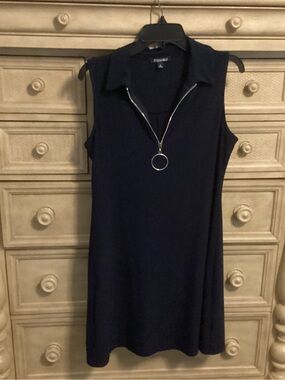 Roz & Ali Navy Sleeveless Polo Dress with Ring Zip Pull